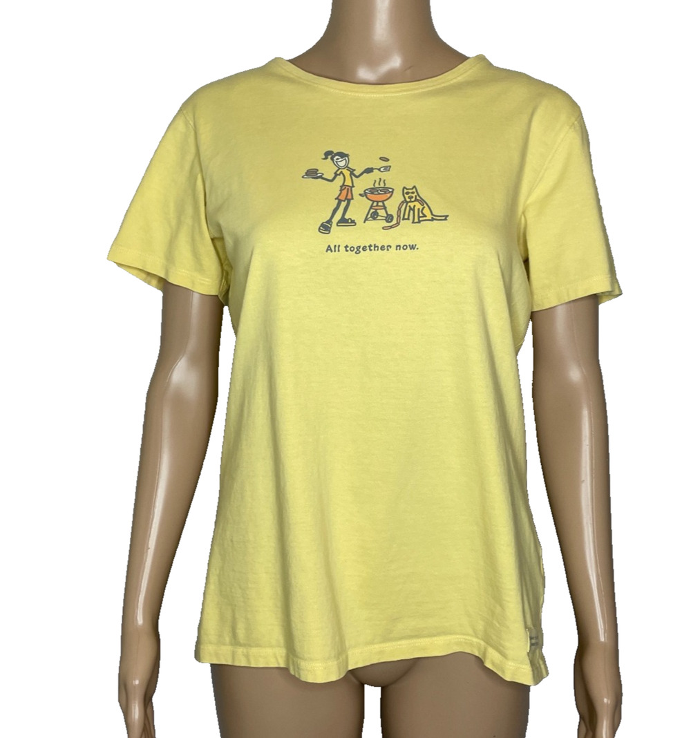 Women Medium Life is Good Yellow 'All Together Now' Short Sleeve Classic Fit Tee